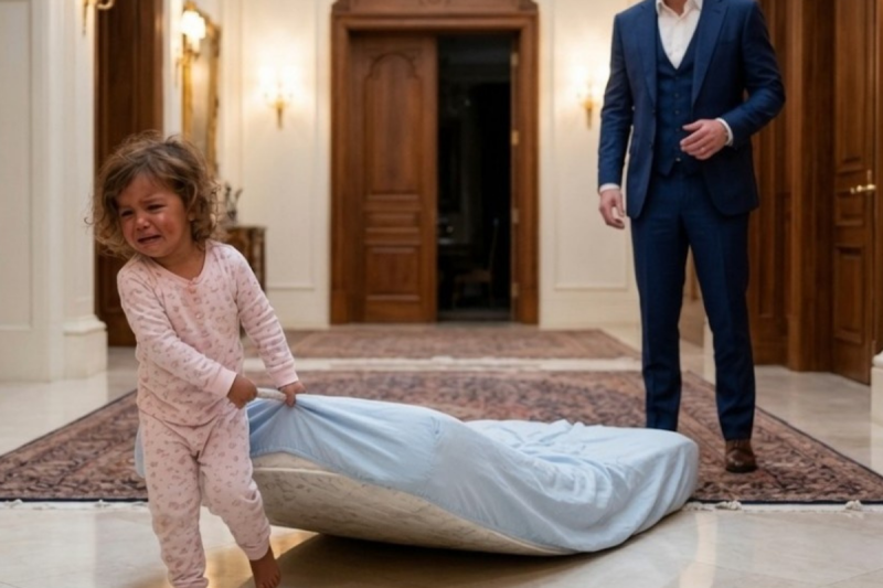 Un multimillonario vio a la hija pequeña de su empleada doméstica cargando un colchón ella sola. Se quedó atónito al ver adónde iba la niña.