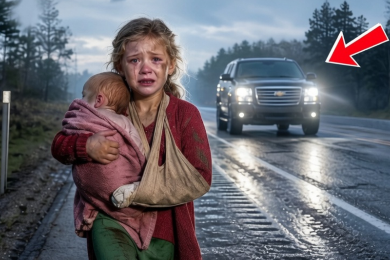 Una Niña con el Brazo Roto Cargaba a su Hermanita en la Carretera — Hasta que un Millonario las Vio