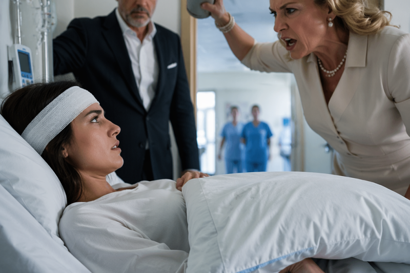 Mi madre llegó al hospital por mis 250 mil dólares, me golpeó con un monitor de presión y gritó: “Ese dinero es de tu hermano” 💔🏥; yo no respondí, solo presioné un botón bajo la almohada… y la cámara del techo empezó a contar otra verdad.