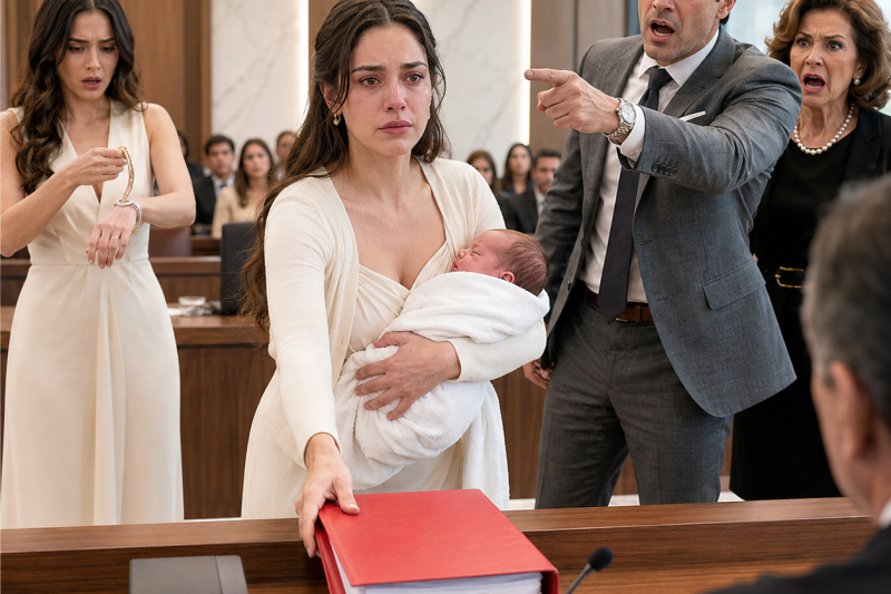 ntht/ 💔👶 A los 7 días de mi cesárea, mi esposo me llevó al juzgado para quitarme a mi bebé mientras su amante usaba la pulsera de mi papá; yo solo puse una carpeta roja sobre la mesa y dije: “Mi hijo no es tu venganza”… entonces el juez abrió la pestaña negra