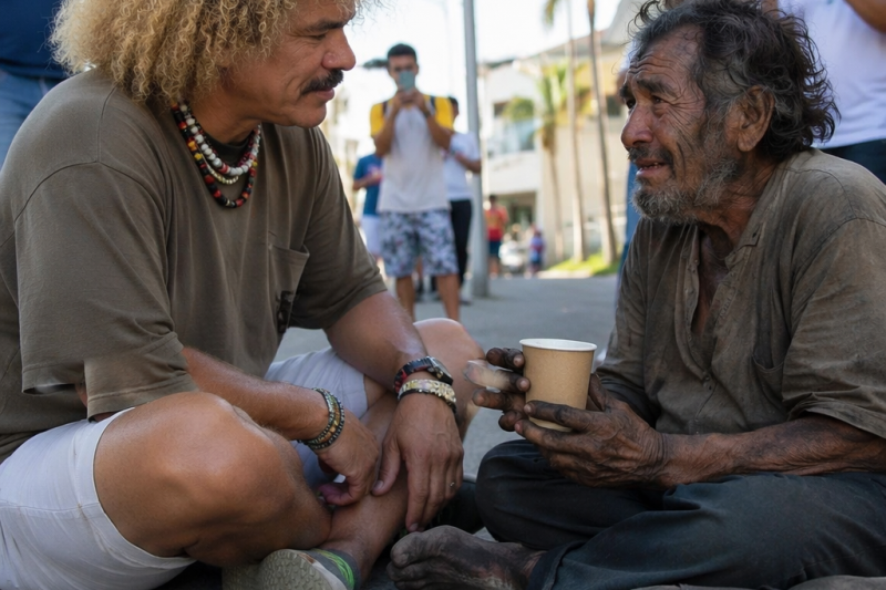 Un hombre sin hogar solo pidió un peso con la voz temblando, pero la respuesta que recibió frente a todos lo hizo llorar: “Todavía vales más de lo que crees”