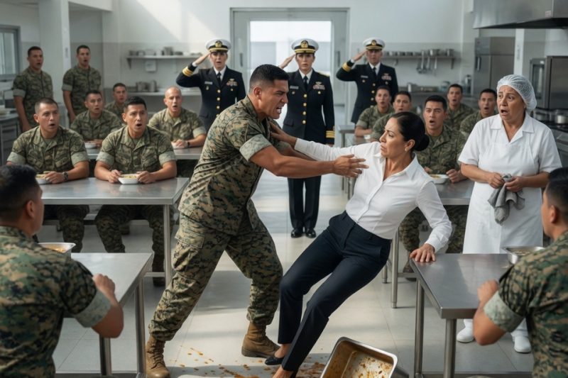 Él la obligó a limpiar el caldo del piso para humillarla, sin saber que esa misma mujer había llegado a descubrir abusos, favores ocultos y una traición dentro de la base.
