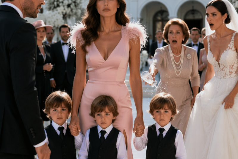 Mi exmarido creyó que yo llegaría sola y humillada a su boda de lujo, pero cuando mis 3 hijos bajaron de la camioneta con la misma cara que él, su novia preguntó “¿quiénes son esos niños?”, y yo entendí que aquella fiesta de 300 invitados estaba a punto de derrumbarse.