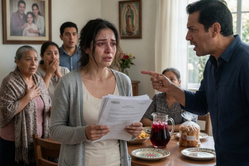 El día que mi esposo quiso humillarme por no cocinar enferma, su familia llegó para juzgarme; nadie imaginó que esa noche él quedaría atrapado por sus propias palabras