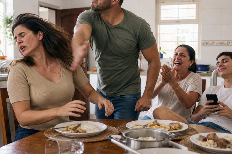 ntht/ Mi esposo me abofeteó frente a toda su familia porque me negué a servirle arroz a su hermano; mi suegra aplaudió y gritó: “Así se educa a una esposa”