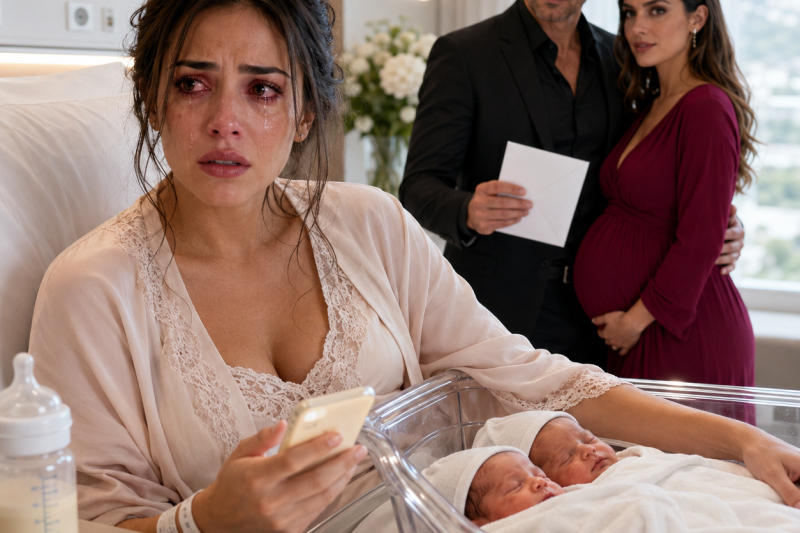 Mientras yo sostenía a nuestros 2 recién nacidos en el hospital, mi esposo apareció por mensaje con una foto de su amante embarazada y dijo: “Ella sí lleva mi hijo”; no grité, solo guardé la captura, sin imaginar que esa imagen terminaría hundiéndolo ante toda su familia.