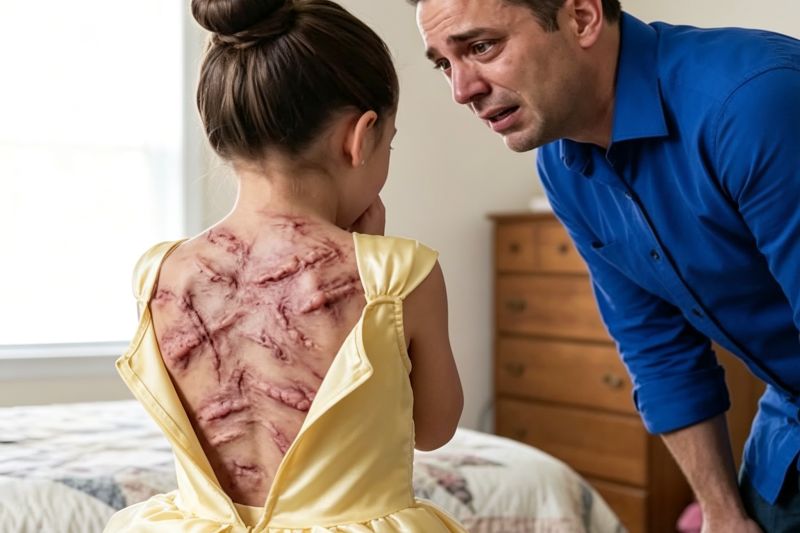 El mensaje de mi hija llegó minutos antes de su recital: “Solo tú, papá”; cuando entré, cerró la puerta, levantó su camiseta y destruyó en segundos la imagen perfecta de nuestro matrimonio, porque las marcas tenían un responsable inesperado y ella guardaba pruebas capaces de hundir a toda la familia.