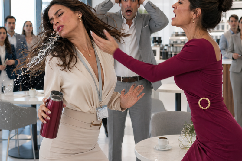 Me hice pasar por asistente para descubrir por qué mi esposo llegaba tarde, pero cuando bebí de su termo, su secretaria me golpeó y susurró: “No toques lo que es mío”; yo solo saqué el celular, grabé su error y preparé la carpeta negra que cambiaría toda la empresa.