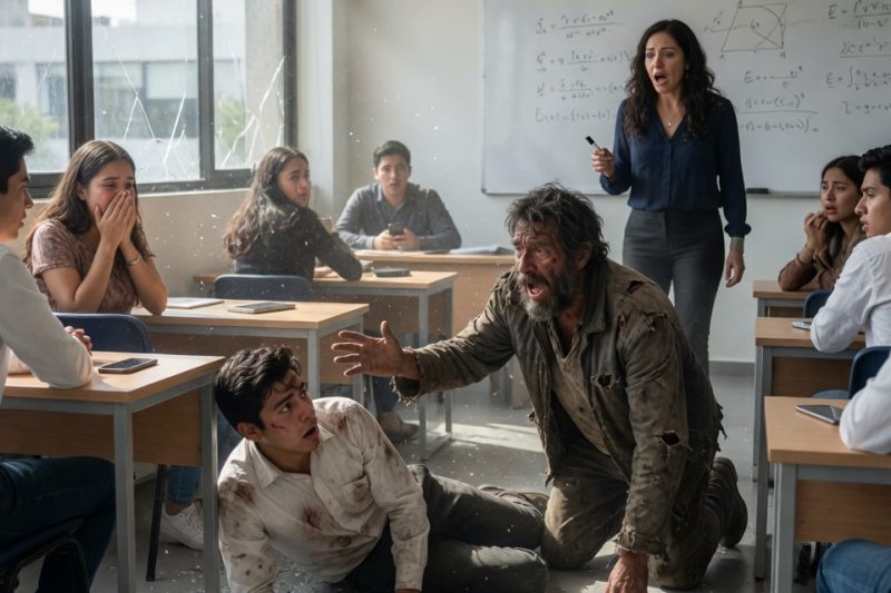 El rector entró furioso para expulsar al vagabundo del aula, pero al verlo de cerca descubrió que era el mismo profesor inocente al que había destruido años atrás.