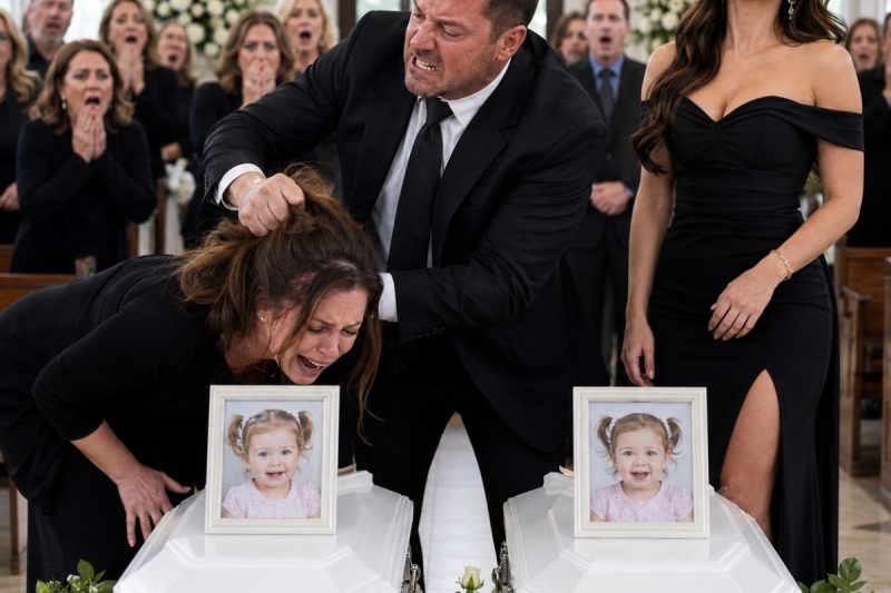 El esposo se rió frente a los 2 ataúdes de sus hijos y humilló a su esposa delante de todos, pero no imaginó que ella había escuchado el secreto que convertiría su funeral en el inicio de su caída, con su amante mirando desde atrás