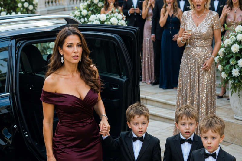 Llevó a sus trillizos de 5 años a la boda de su exmillonario… y al ver sus caras, la familia entera se quedó helada