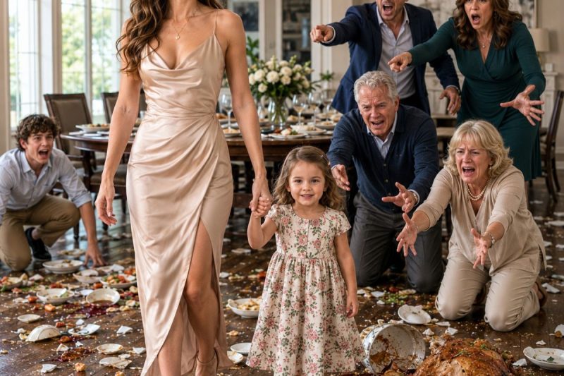 Nunca les dije a mis suegros que yo era dueña de un imperio de 5 mil millones de dólares. Para ellos, yo era “la ama de casa inútil”. En la cena de Navidad, mi suegra tiró a la basura el vestido favorito de mi hija de 8 años y dijo: “Se ve demasiado barato.” Mi niña rompió en llanto. Yo no grité. Solo les mostré quién era realmente… y esa noche, toda su vida empezó a derrumbarse.