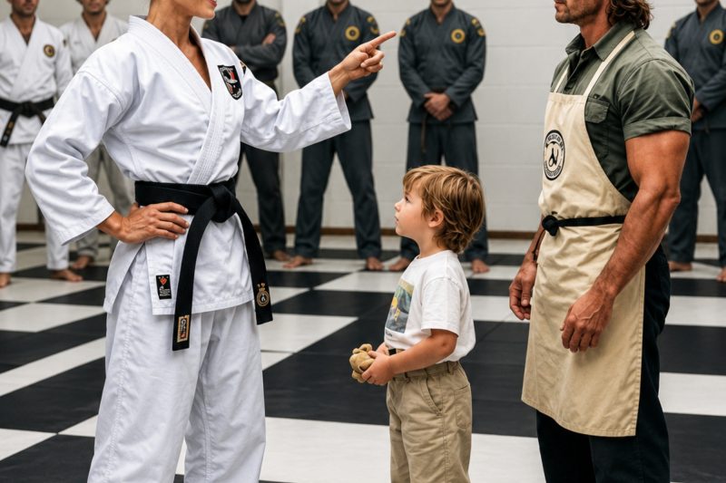 Una multimillonaria 8.º dan de aikido le pidió a un padre soltero que entrenaran juntos; él sonrió: “Solo si prometes no llorar”.