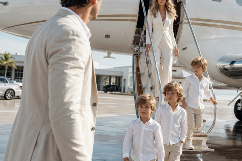 Él pensó que era solo otro vuelo privado… hasta que su exesposa bajó de un jet con tres niños que tenían su misma cara.