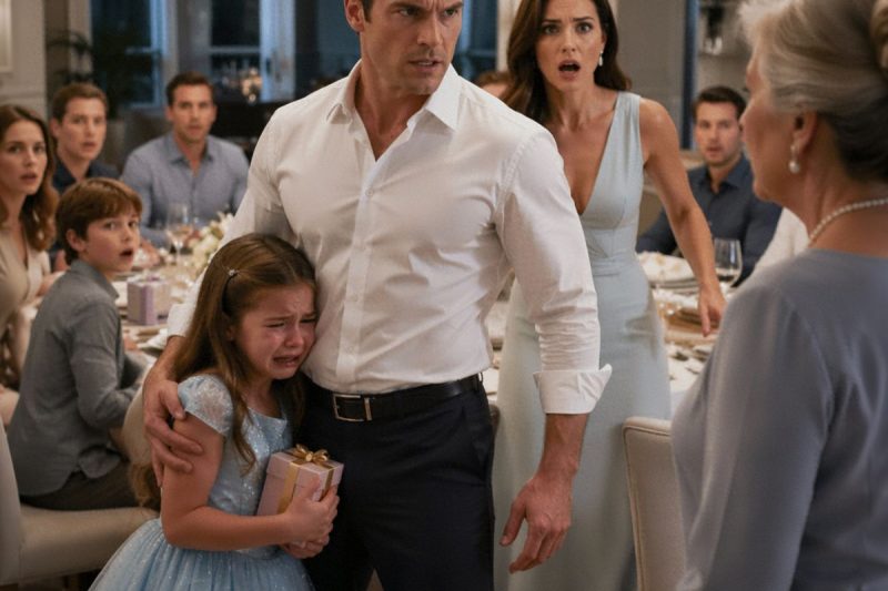 Durante la cena de cumpleaños de mi esposo, su madre le dijo a nuestra hija de 7 años que se levantara de la mesa porque necesitaba espacio para sus “hijos de verdad”. Luego la empujó hacia la sala. Cuando mi esposo vio a Lucía llorando, se puso de pie frente a todos y dijo algo que dejó pálidos a sus propios padres.