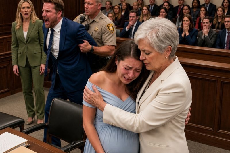 En mi audiencia de divorcio, estaba embarazada de 8 meses cuando el juez decidió que me iría sin nada. Mi esposo llevaba una sonrisa arrogante, seguro de que la victoria era suya. “Veamos cómo sobreviven tú y ese bebé sin mí”, se burló. Contuve las lágrimas y me preparé para salir, hasta que las puertas de la sala del tribunal se abrieron de golpe. Una mujer multimillonaria entró y dijo: “Mi hija vivirá mucho mejor sin ti”. Lo que ocurrió después lo cambió todo.