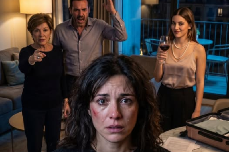“Solo fui al mercado para comprar la cena de mi familia… y terminé despertando sola en un hospital, con la noche ya cayendo sobre la ciudad. Mi corazón se aceleró; corrí a casa desesperada. Pero al abrir la puerta, en lugar de preocupación, recibí una bofetada tan fuerte que sentí el ardor grabado en mi mejilla. —¿Dónde estabas, desgraciada? —rugió mi esposo. Antes de que pudiera hablar, mi suegra me señaló con odio. —¡Seguro estabas con tu amante! Me quedé congelada. ¿Amante? Apenas podía entender lo que pasaba… hasta que vi algo detrás de ellos que me heló la sangre. En ese instante, supe que esa noche cambiaría mi vida para siempre…”