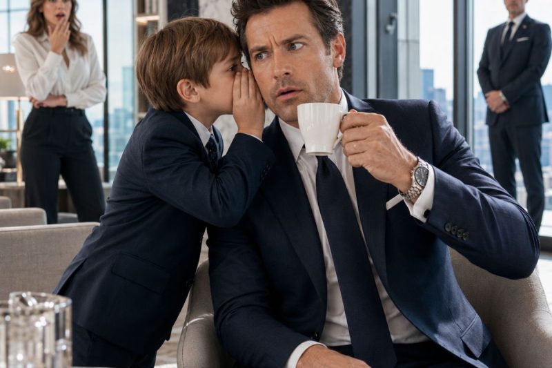 El empresario levantó la taza de café hacia sus labios… hasta que un niño susurró 4 palabras que le salvaron la vida.