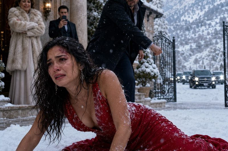Mi esposo me arrastró hasta el porche y me arrojó a la nieve helada como si fuera basura. “Estarás muerta antes del amanecer”, se rio, cerrando la puerta con llave mientras su familia observaba. Me llamaron inútil, arruinada y patética, pero me quedé en silencio, aferrada al teléfono oculto que lo estaba grabando todo. Lo que ninguno de ellos sabía era que mi verdadera identidad estaba ligada a la poderosa mujer que llegaba en el convoy negro… y ella había venido para destruirlos. duyhien