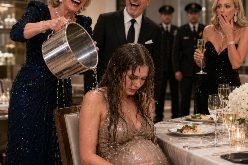 Mi exsuegra me vació una cubeta de agua helada frente a toda la familia y dijo riéndose: “Míralo por el lado amable… al menos hoy sí te bañaste.” Mi exesposo y su nueva novia se burlaron de mí, creyendo que yo solo era “la carga pobre y embarazada” que toleraban por obligación… hasta que envié 3 palabras desde mi celular: “Active Protocolo 7.”