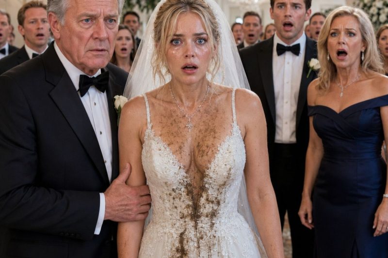 Mi suegra derramó algo asqueroso sobre mi vestido de novia y dejó una nota: “Aprende tu lugar.” Frente a 200 invitados, me lo puse de todos modos, tomé del brazo a mi padre y caminé hacia el altar sin derramar una sola lágrima. Luego sonreí al novio y le susurré: “A tu madre se le olvidó una cosa: sé el secreto que los destruirá a los 2.”