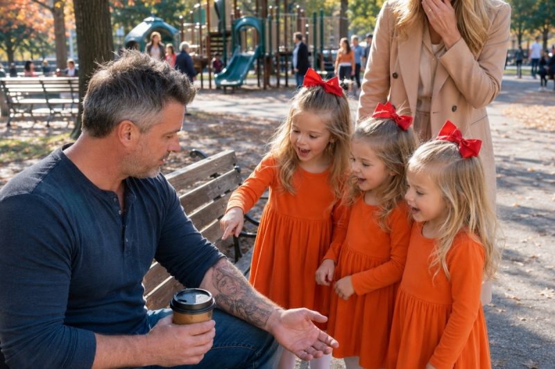 Los trillizos se acercaron a un padre soltero y dijeron inocentemente: “Hola, señor, NUESTRA MADRE TIENE UN TATUAJE EXACTAMENTE IGUAL AL SUYO.” Él se quedó congelado en el lugar, porque la brújula rota tatuada en su brazo estaba ligada a una noche que había pasado años intentando olvidar. De repente, un secreto que creía enterrado para siempre regresó de golpe.