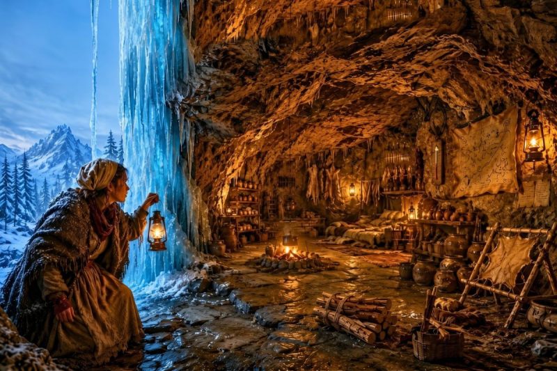 Expulsada y acusada de ladrona, se arrastró hasta una grieta detrás de una cascada… sin imaginar que lo que encontró allí le salvaría la vida durante la peor tormenta de nieve.