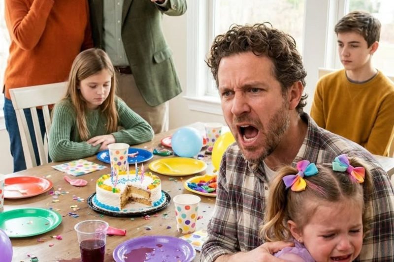 En plena cena de cumpleaños de mi esposo, mi suegra miró a nuestra hija de 7 años y le dijo que se fuera, porque esa mesa era para los “hijos de verdad” de Daniel. Cuando la niña no entendió qué pasaba, la empujó fuera del comedor. Pero cuando mi esposo la encontró llorando, se puso de pie frente a toda la familia y dijo una frase que dejó a sus padres completamente mudos.