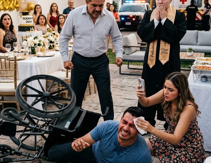 En plena fiesta de graduación, mi padre exigió que entregara mi casa adaptada a mi hermano; cuando me negué, empujó mi silla de ruedas… y las sirenas revelaron el documento falso que todos querían ocultar frente a familiares paralizados en el jardín duyhien