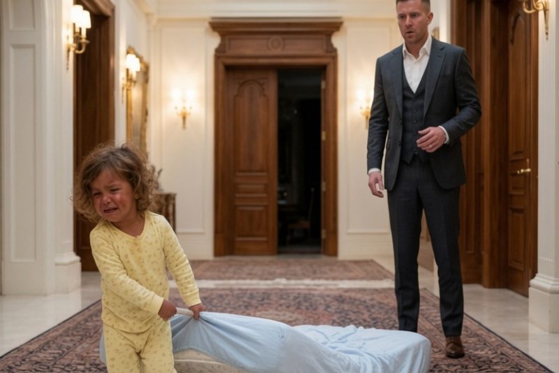 El multimillonario vio a la pequeña hija de una criada cargando un colchón sola. Se quedó helado cuando vio adónde iba.