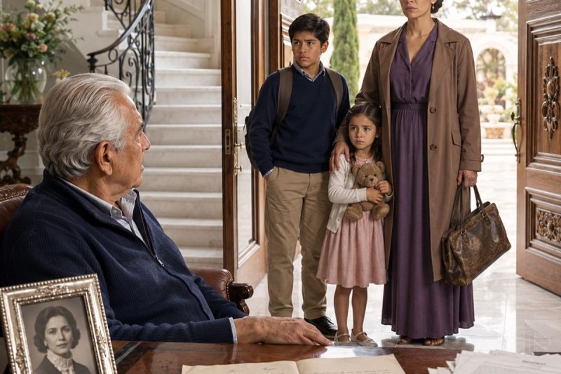 Llegué a la mansión de un millonario enfermo con una maleta vieja y mis 2 hijos empapados; él me humilló diciendo “esta casa no es albergue”, pero una foto escondida nos unió con una deuda que su familia quería borrar.