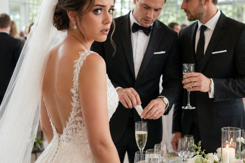 En mi boda, vi a mi hermano poner algo en mi copa a escondidas. No grité ni perdí el control. Solo cambié nuestras copas en silencio. Luego él levantó su brindis, sonrió de lado y dijo: “Felicidades, hermanita. Mi sorpresa viene en camino.” Yo sonreí mientras él bebía. 30 minutos después, todos vieron la verdad.