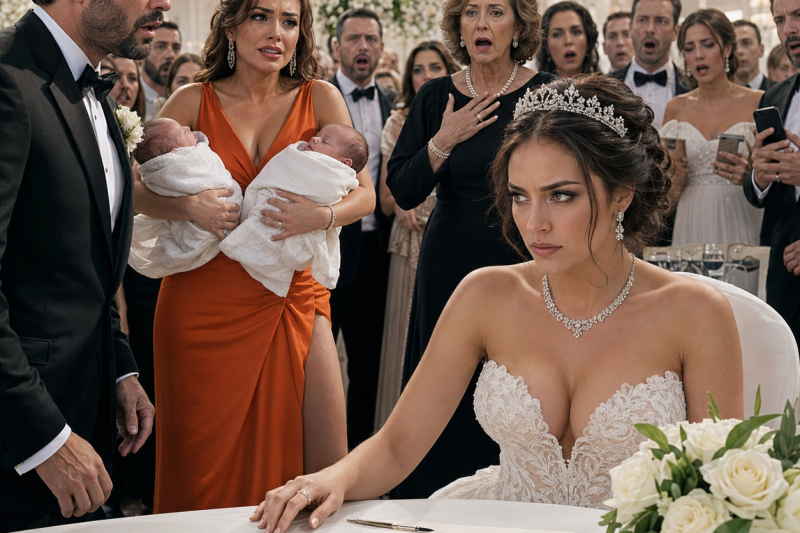 Durante mi boda, mi hermanastra me puso a sus gemelos enfrente y dijo: “Ellos necesitan un padre”; mi esposo asintió, mi madre me llamó egoísta y todos esperaron que perdonara, pero yo dejé mi ramo sobre la mesa, firmé el divorcio y guardé silencio, porque ya tenía una grabación que nadie esperaba.