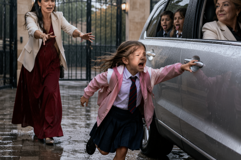 Mis padres recogieron a los hijos de mi hermana frente al colegio, pero dejaron a mi hija empapada en la banqueta diciendo: “Que camine, no está tan lejos”. Yo me quedé en silencio, llamé al colegio y pedí las cámaras, sin imaginar que una puerta cerrada revelaría una mentira de años.