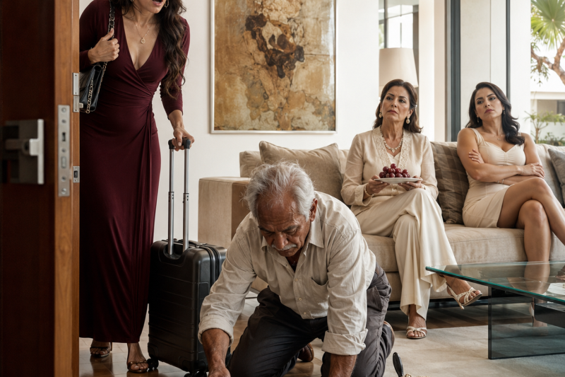 ntht/ Cuando volví antes del viaje, encontré a mi padre de 68 años limpiando el piso de mi sala mientras mi suegra se reía: “Que limpie bien, huele a rancho”; no grité, solo revisé el papel notarial que traía en la bolsa y entendí que mi esposo había preparado algo mucho peor.