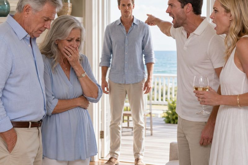Compré una casa frente al mar para mis padres… pero mi hermana llegó con su familia, los encerró en miedo y su esposo gritó: “Esta casa es mía ahora. ¡Lárgate!”. Entonces abrí la puerta.