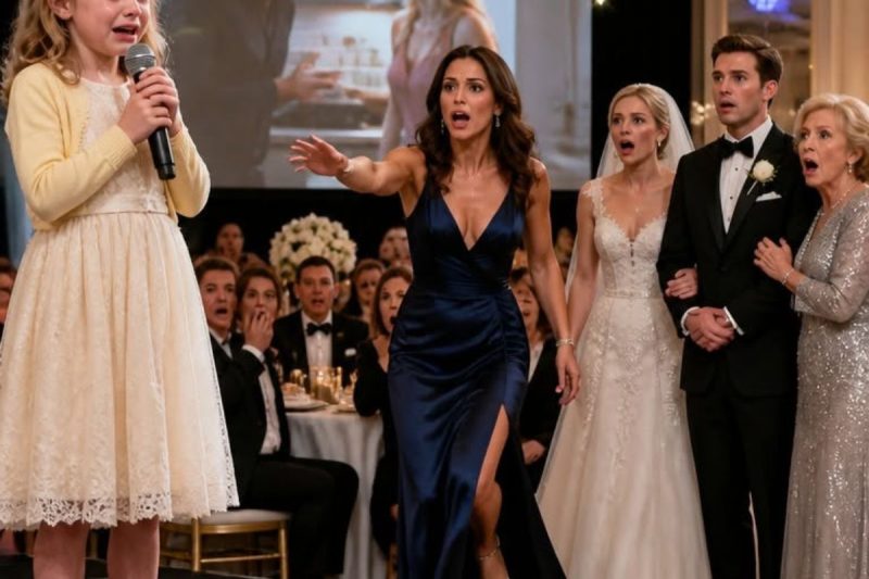 Mi hermana se burló de mí en plena boda por llegar sola y con mi “hija inútil”. Mi madre todavía se rió… hasta que mi hija de 8 años tomó el micrófono del DJ y reveló el video que nadie debía ver.