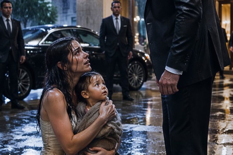 Pidió trabajo bajo la lluvia con su hija en brazos… y el millonario descubrió que era su esposa enterrada viva